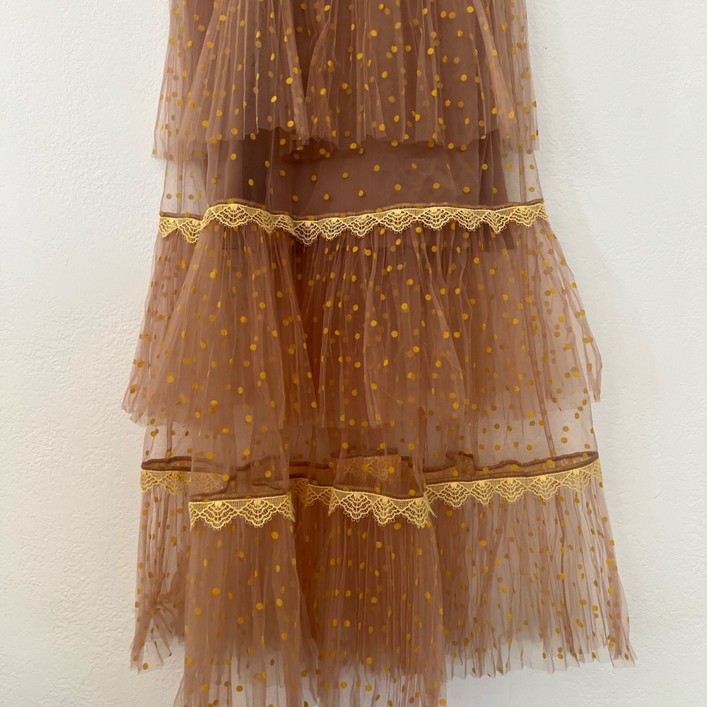 Self-Portrait Brown and Gold Tiered Midi Dress - Picture 4 of 6